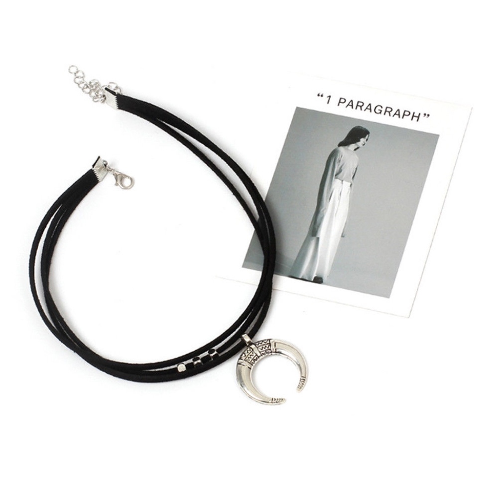 Punk Horn Moon Boho Pendant Triple Choker Necklace - Picture 2 of 7